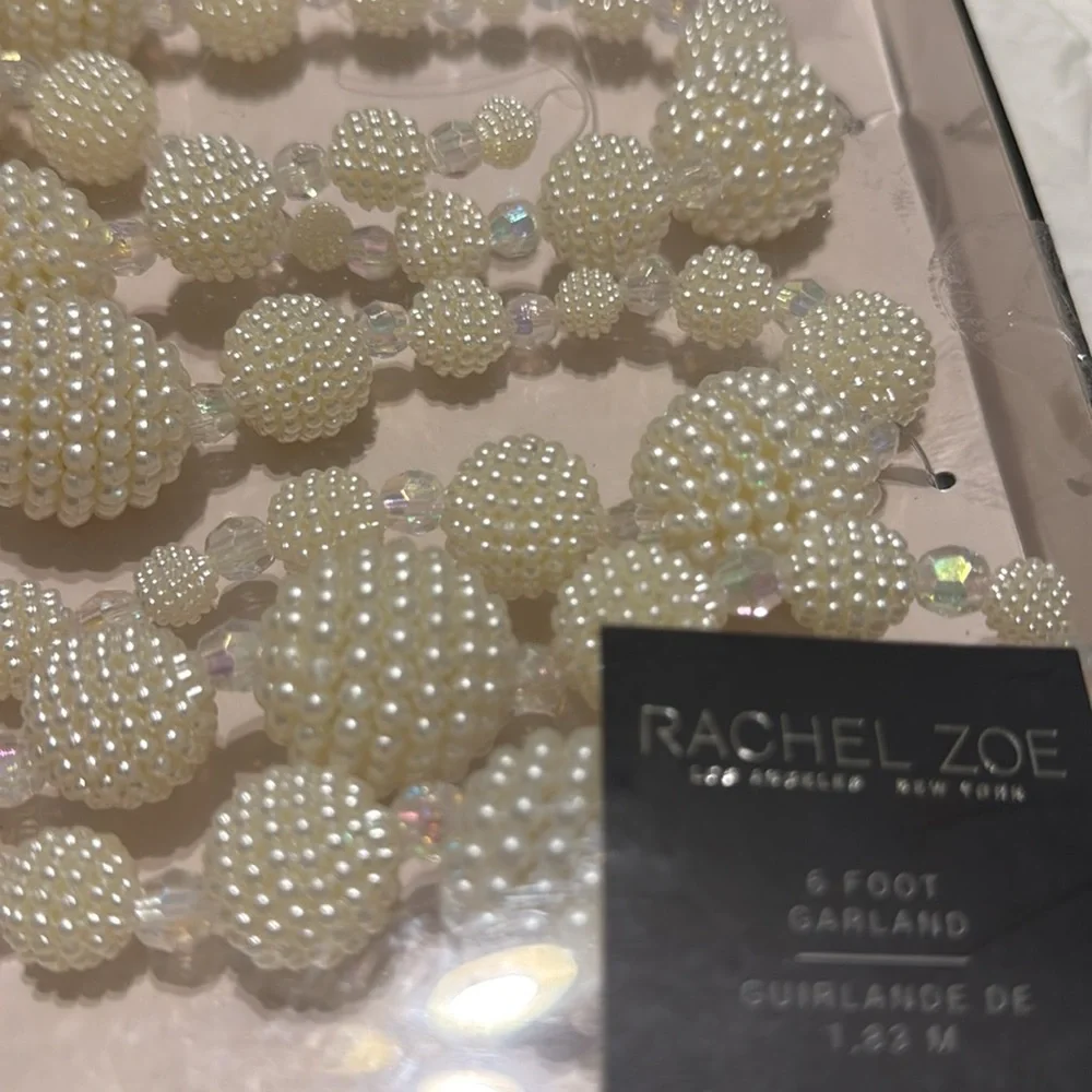 Rachel Zoe Garland Faux Pearls Iridescent Beads 6ft Christmas Tree Holidays NEW